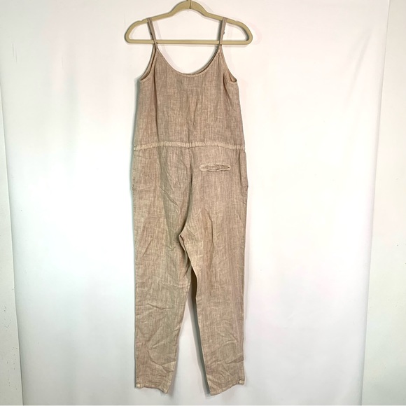 ENZA COSTA French Linen Jumpsuit Sz 0 Tan Sleeveless Neutral Casual - Picture 8 of 12